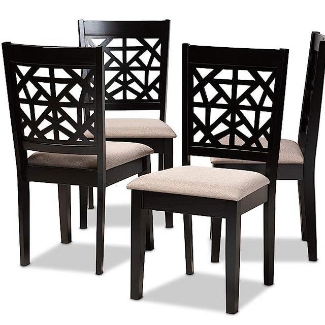 Baxton Studio Jackson Dining Chair and Dining Chair Sand Fabric Upholstered and Espresso Brown Finished Wood 4-Piece Dining Chair Set