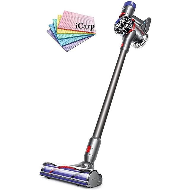Premium Dyson V7 Allergy HEPA Cordless Stick Vacuum Cleaner: Bagless Ergonomic, Telescopic Handle, Rechargeable, Carpet/Edge Cleaning, Height Adjustable Battery Operated (Silver) + iCarp Sponge Cloths