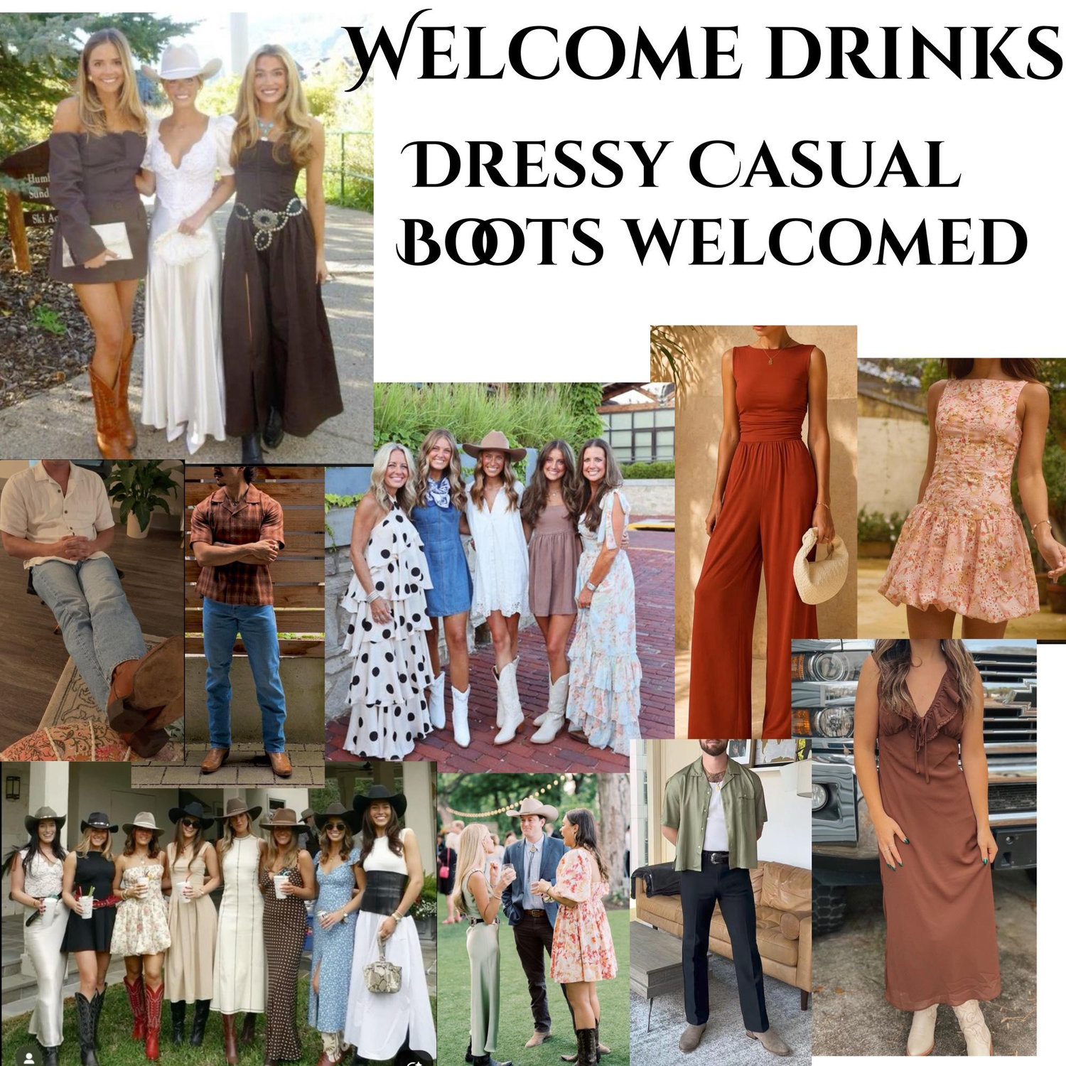 Welcome Drinks Outfit Inspiration; dressy casual but boots welcomed!