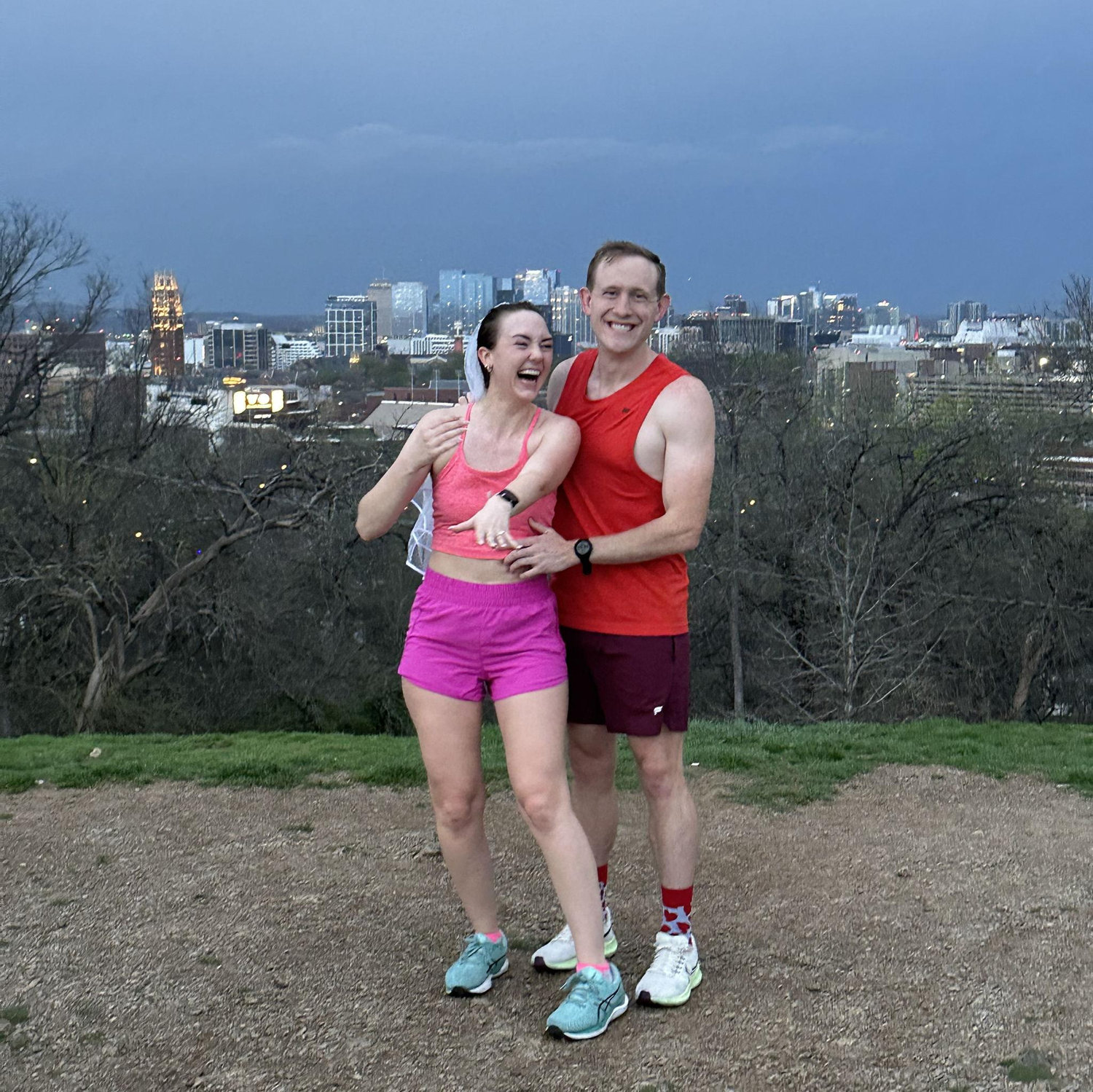 Our engagement April 2, 2025. The air was electric with love - literally! We got engaged on Love Circle in Nashville during a storm. We are covered in rain in this picture!