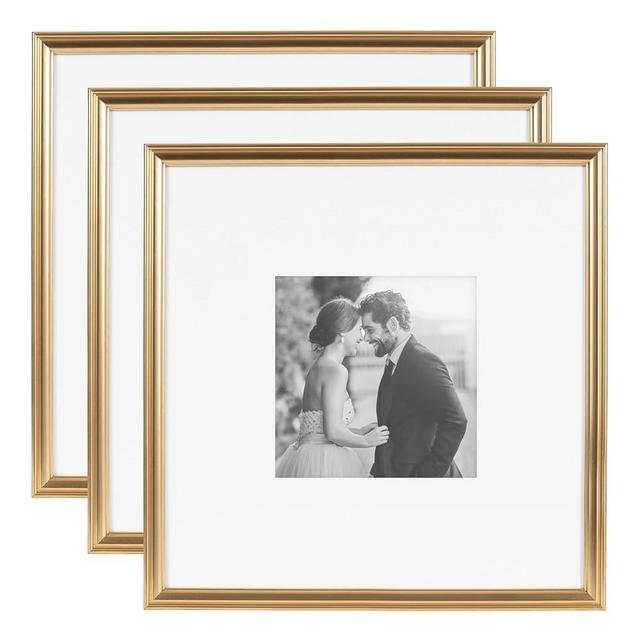 Kate and Laurel Adlynn Square Picture Frame Set of 3, 16 x 16 matted to 8 x 8, Gold, Modern Three-Piece Frame Set for Gallery Wall Frame Set in Living Room Wall Decor