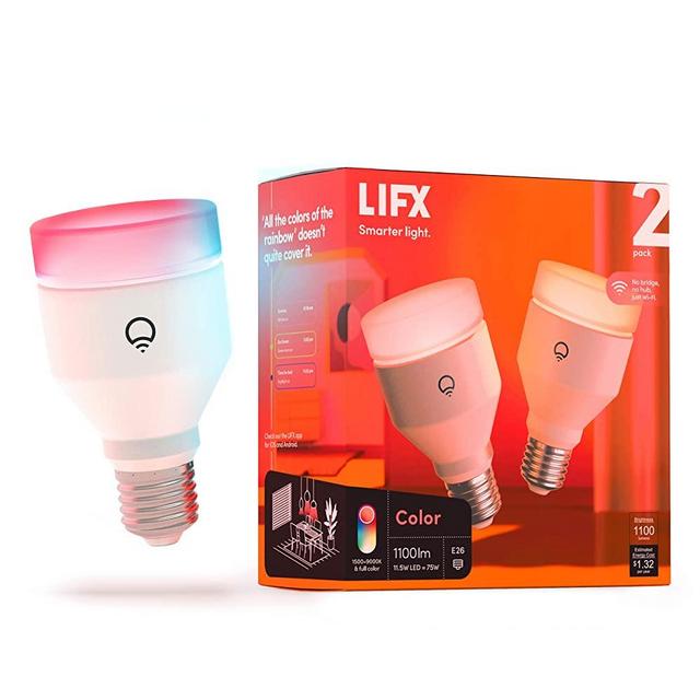 LIFX Color, A19 1100 lumens, Wi-Fi Smart LED Light Bulb, Billions of Colors and Whites, No bridge required, Works with Alexa, Hey Google, HomeKit and Siri multicolor (2 Pack)