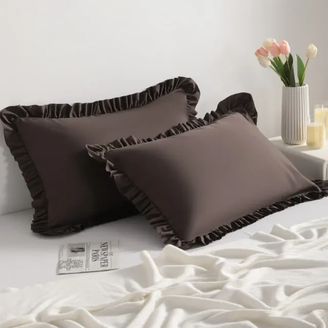 2 Pack Brushed Microfiber Ruffled Pillowcases, Soft Breathable Envelope Closure Pillow Cases - NTBAY