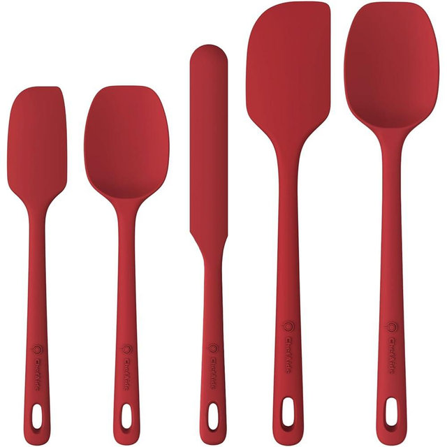 ChefAide 5 Pieces Silicone Spatula Set, Food Grade Rubber Spatula, Upgrade Strong Handle with Ergonomic Grip, Heat Resistant Up to 600°F for Nonstick Cookware, Cooking
