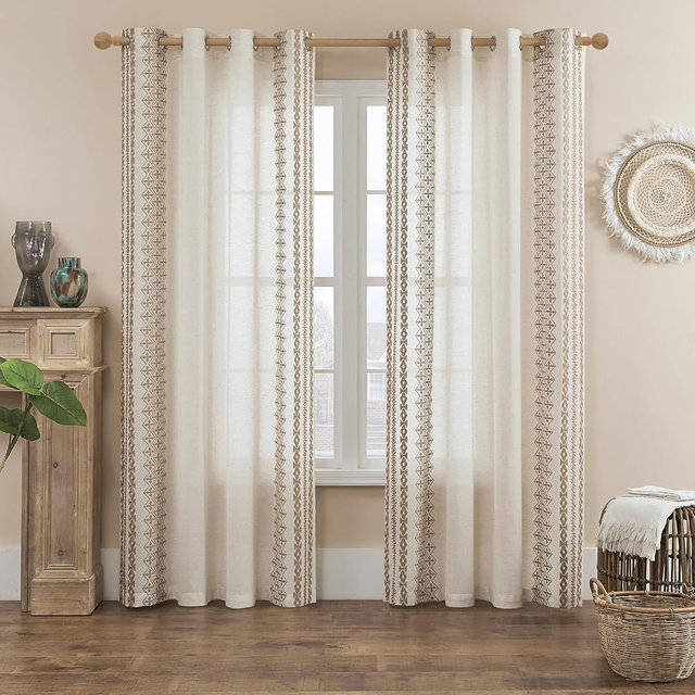 Cream Curtains 108 Inches Long for Living Room Bedroom Curtains 2 Panels set Grommet Semi Sheer Flax Linen Drapes for High Ceiling to Floor Length Sliding Glass Doors, 52x108 Inch Length, Taupe