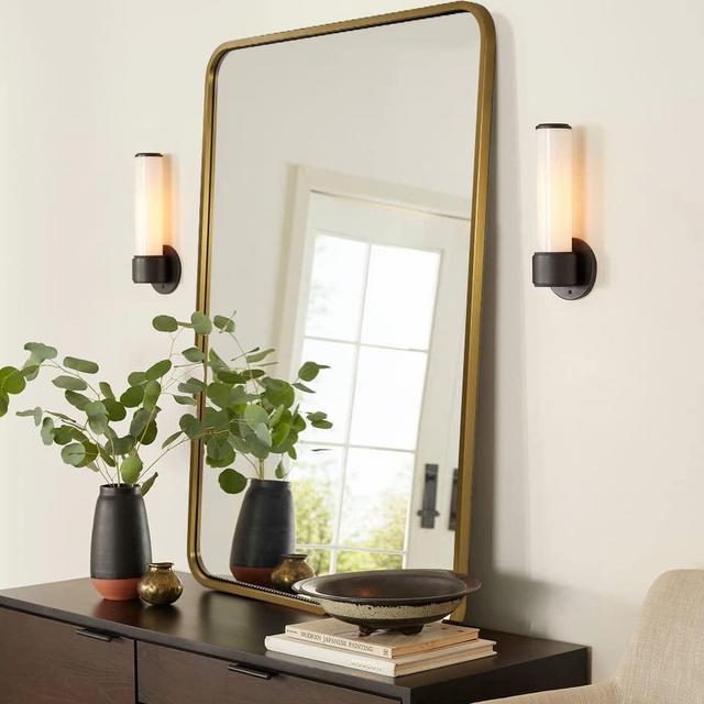 ANDY STAR Gold Mirror Bathroom, 20x28’’ Rounded Rectangle Mirror, Brushed Brass Bathroom Vanity Mirror in SUS304 Metal Tube Frame(Rustproof) 1’’ Deep Wall-Mounted Mirrors Vertically/Horizontally