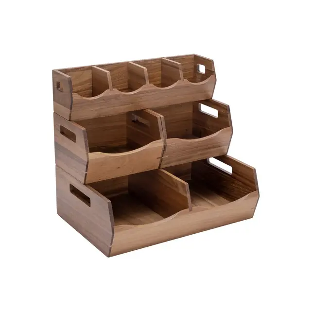 Seville Classics 4-Piece Set Acacia Wood Stackable Bin Countertop Pantry Storage Organizer