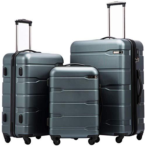 Coolife Luggage Expandable 3 Piece Sets PC+ABS Spinner Suitcase Built-In TSA lock 20 inch 24 inch 28 inch