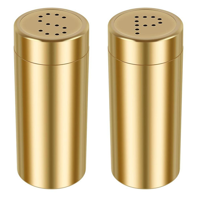Stainless Steel Spice Shaker Jars 2Pcs Salt and Pepper Shakers Set Practical Salt Pepper Shaker for Home Barbecue Cooking (Gold)