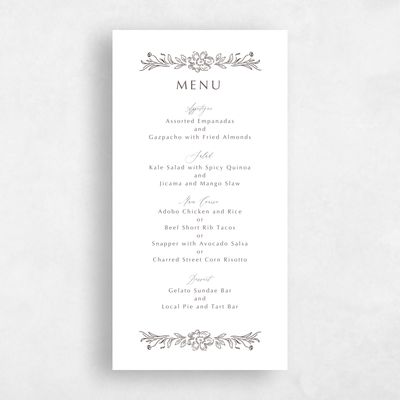 Dark Taupe, White Wedding Menu - Pasqual