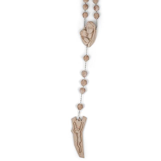 Virgin Mary and Jesus Carved Beads Design 65 Inch Alabasterite Decorative Wall Rosary