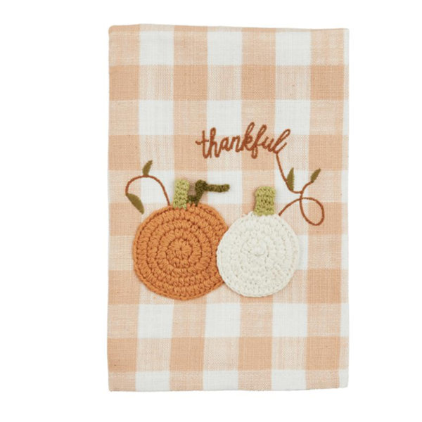 Thankful Cream Crochet Pumpkin Check Towel