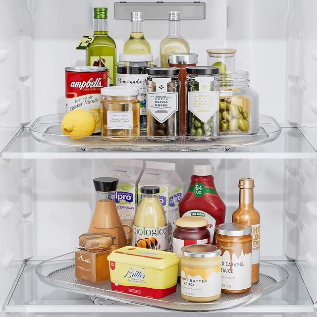 LAMU 2 Pack Lazy Susan Turntable Organizer 14.56'' x 11'', Rectangular, Rotating Organizer for Refrigerator Cabinet, Pantry, Kitchen, Countertop, Table, Fridge Organizers and Storage, Clear