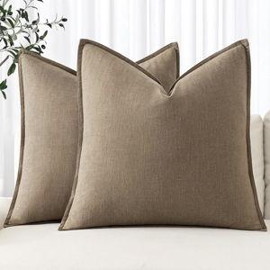 MIULEE Decorative Linen Pillow Covers 20x20 Inch Khaki Boho Farmhouse Neutral Winter Couch Throw Pillows for Bed Pack of 2 Accent Modern Pillowcase Sofa Livingroom Home Decor