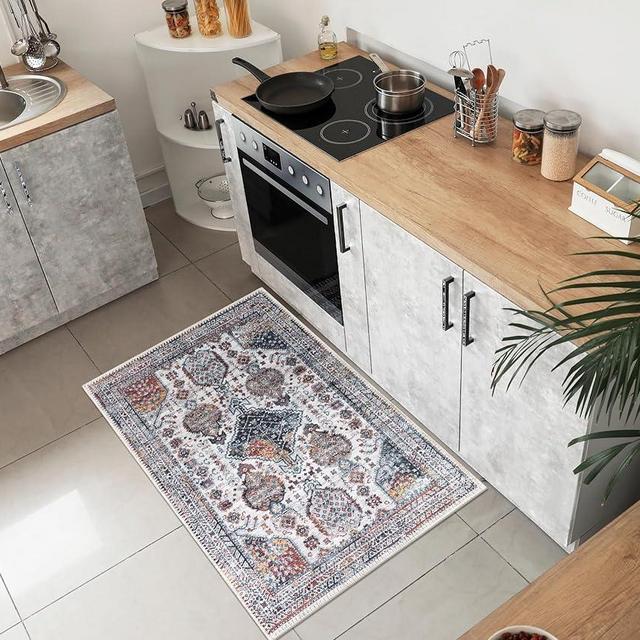 Keen Home Design Machine Washable Area Rugs with Non-slip Backing, Ideal for Hallway, Living Room, Bedroom, Kitchen and Laundry Room, Vintage Moroccan and Low Pile Rug (2' x 3')