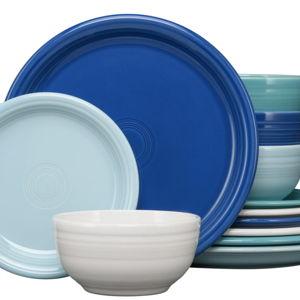Mixed Coastal Blues Bistro Coupe 12-Piece Dinnerware Set, Service for 4
