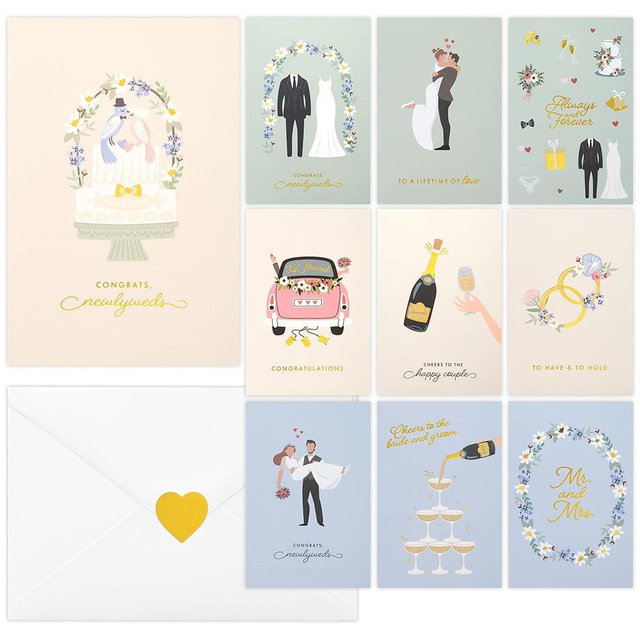 ZICOTO Beautiful Wedding Cards Set of 10 with Envelopes and Stickers – Elegant Blank Engagement Cards for Personalized Congratulations Wishes – Perfect for Wedding Shower Gifts for the Bride & Groom