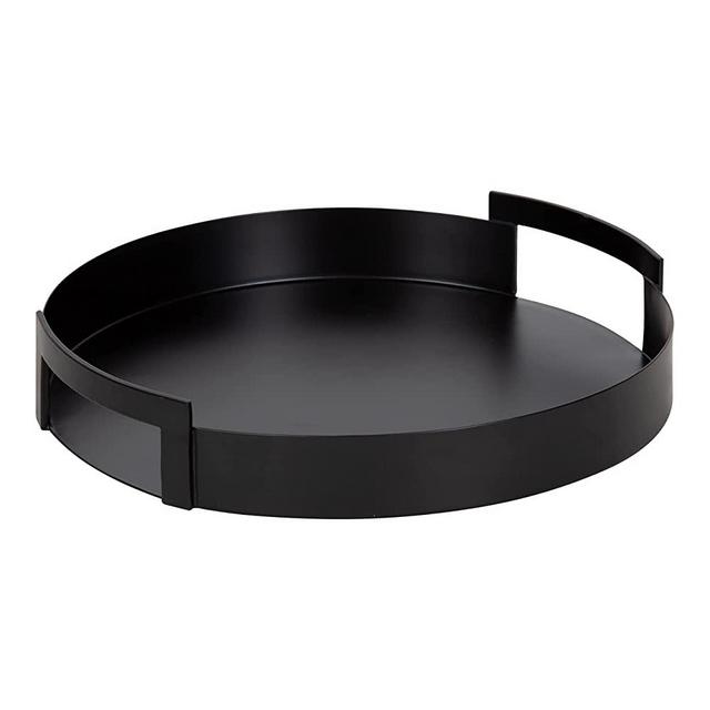Kate and Laurel Myo Round Decorative Tray, 15" Diameter, Black