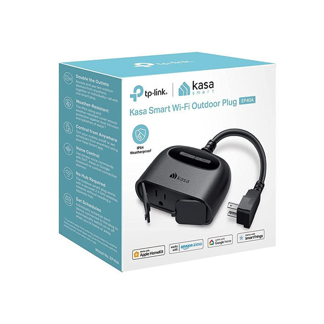 Kasa Apple HomeKit Outdoor Smart Plug, 2 Sockets, IP64 Weather Resistance for Outdoor String Lights, Compatible with Siri, Alexa & Google Home, Long Wi-Fi Range, 2.4G Wi-Fi Only, ETL Certified (EP40A)
