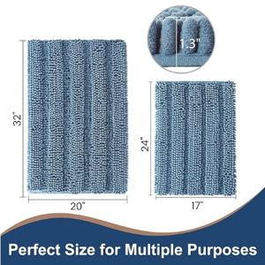 Non Slip Thick Shaggy Chenille Bathroom Rug Sets 2 Piece, Thickened Hot Melt Rubber Bottom Bath Mats for Bathroom, Bath Rugs Quick Dry Machine Washable for Shower (Dusty Blue, 32"x20" Plus 17"x24")