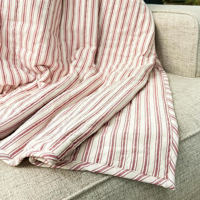 Piper Classics Timeless Ticking Striped Red Quilted Throw Blanket, 70" L x 55" W, Hand Quilted Holiday & Christmas Décor
