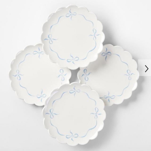 Bow Appetizer Plates, Set of 4- White Light Blue