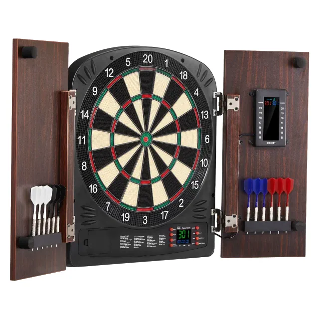 VEVOR Dartboard and Cabinet Set, Ready-to-Play Bundle Dartboard Cabinet Set, Hideaway Cabinet Features Electronic Scoring, Brown