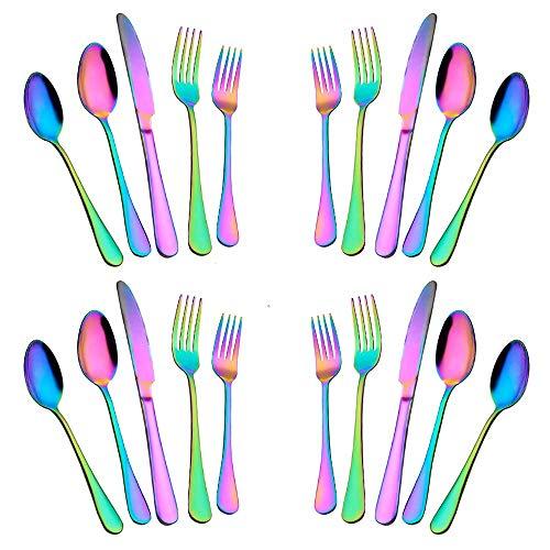 Silverware Set,20-Piece Stainless Steel Flatware Set,Tableware Set,Dinnerware Set Service for 4 (Rainbow Multicolor）