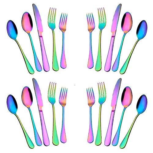 Silverware Set,20-Piece Stainless Steel Flatware Set,Tableware Set,Dinnerware Set Service for 4 (Rainbow Multicolor）