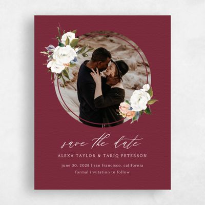 Burgundy, Red Wedding Save the Date - Octavia Frame