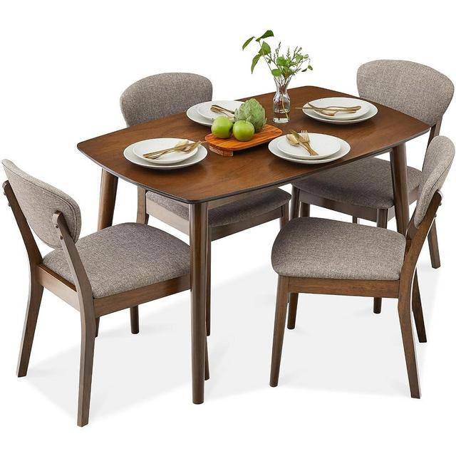 Best Choice Products 5-Piece Dining Set, Compact Mid-Century Modern Table & Chair Set for Home, Apartment w/ 4 Chairs, Padded Seats & Backrests, Wooden Frame - Brown/Light Gray