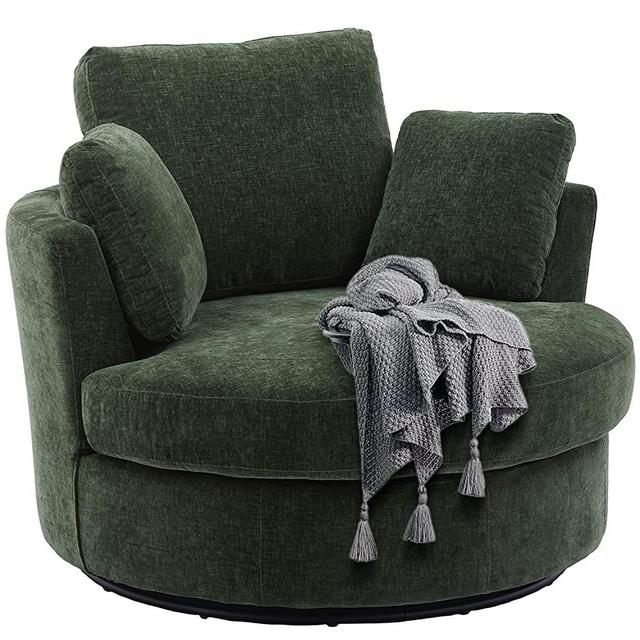 42.2" W Chenille Velvet Loveseat Sofa Swivel Barrel Chair for Bedroom with 3 Pillows, Mid Century Modern Accent Chair for Living Room, Comfy Reading Chair for Office/Library/Home, Green