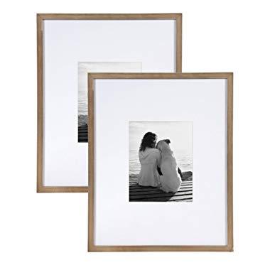 DesignOvation Gallery Wood Photo Frame Set for Customizable Wall Display, 16x20 matted to 8x10, Rustic Brown