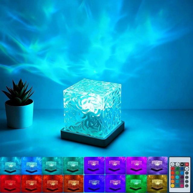 Aurora Ocean Wave Lights Projector Corded,16 Colors Changing Light Touch Dimmable Mood Lighting, Remote Crystal Night Lamp with Dynamic Ripple Effect for Bedroom Playroom Decor Kids Teens Gifts