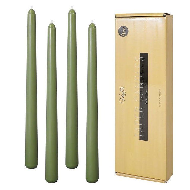Viyffo 10 Inch Taper Candles Set of 4 Dripless Unscented Smokeless Long Tall Tapered Candles for Candlesticks Wedding Home Decor Dinner-Olive Glow