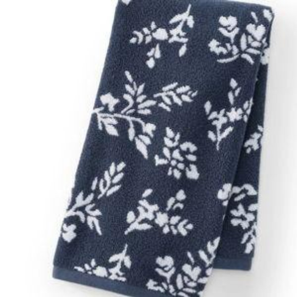 Lands' End Cotton Jacquard Hand Towel - Hand Towel - Antique Navy Flower Sprig