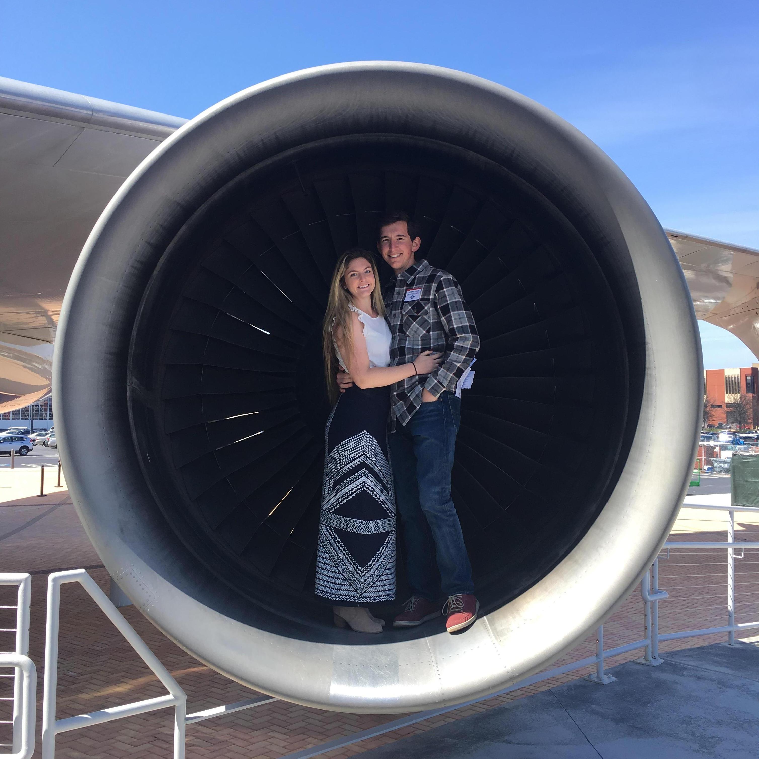 A photo of our first trip to Atlanta together. This was taken in a jet engine at the Delta Flight Museum.