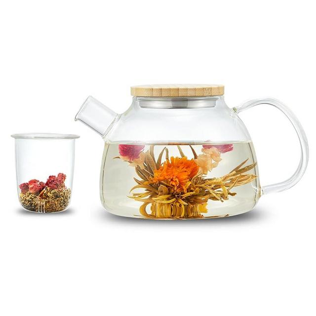 34oz/1000ml Glass Teapot with Glass Infuser, Glass Tea Kettle with Removable Clear Filter, for Blooming Flower Tea, Stovetop & Microwave Safe, Ideal Tea Set, Tea Maker's Gift