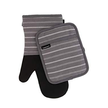 Cuisinart Ofenhandschuh, gesteppt, hitzebeständig, Twill-Streifen, ideal zum Kochen, Backen und Umgang mit heißen Töpfen und Pfannen