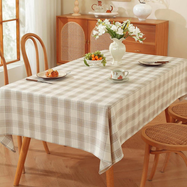TruDelve Cloth Tablecloth Rectangular Beige Checkered Cotton Table Cloths Farmhouse Fall Tablecloths for 6 Foot Rectangle Tables (Beige,86"x52",Rectangular)