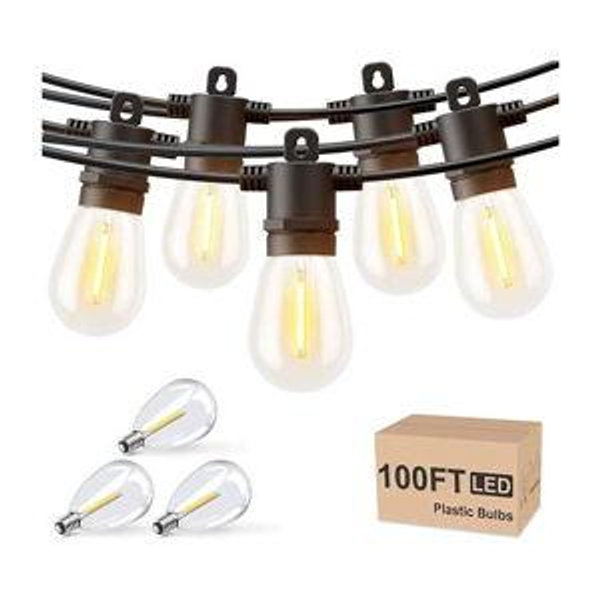 Svater Outdoor String Lights 100 FT, Patio For Outside With Shatterproof S14 Bulbs, Waterproof LED Hanging Light For Cafe Backyard Bistro Party, Warm