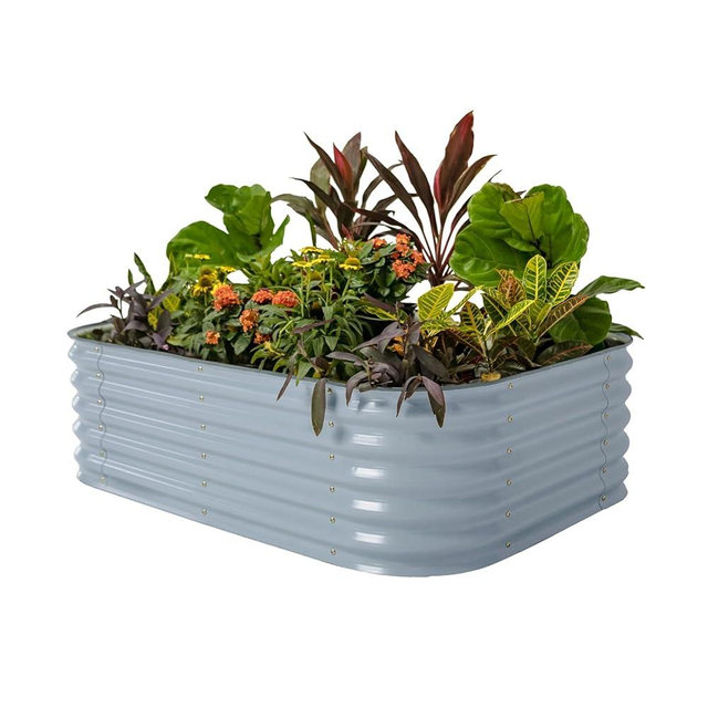 Vego garden Aluzinc Raised Garden Bed Kits, 17" Tall 6 in 1 Modular Metal Raised Planter Bed for Vegetables Flowers Patio Ground Planter Box, Sky Blue