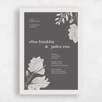 Charcoal, Grey Wedding Invitation - Catania Bloom