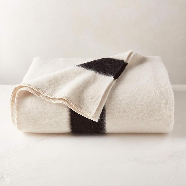 Siempre Ivory and Black Stripe Alpaca Full/Queen Blanket