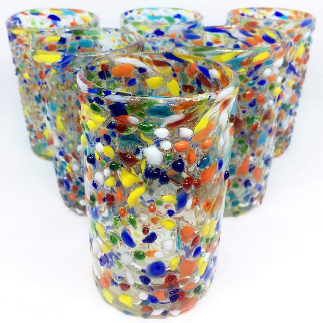 Mexican Blown Glass Drinking Glasses Confetti Rocks (Set of 6)
