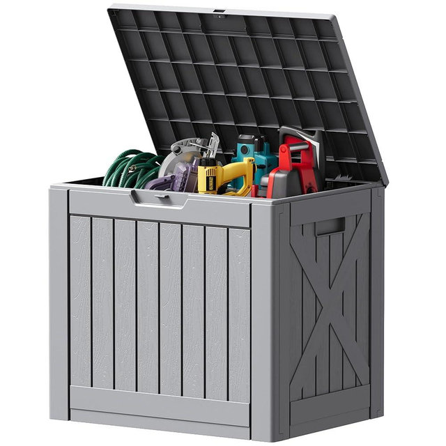 Devoko 40 Gallon Deck Box Outdoor Storage Box Waterproof for Patio, Large Outdoor Storage Bench Lockable for Outside (Gray, 40 Gallon)