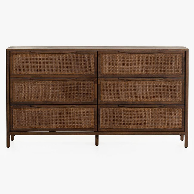 Dolores 6-Drawer Cane Dresser, Brown Wash