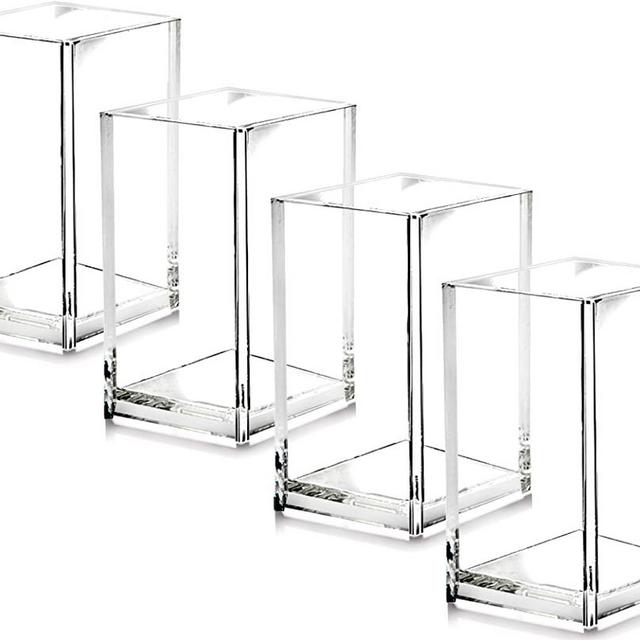 Acrylic Desk Pen Holder 4 Pack,Clear Pen Cup Makeup Brush Holder,Durable Modern Design Desktop Organizer Pencil Holder for Desk,Vanity Table,Office Supplies,2.6X 2.6X 4 inches