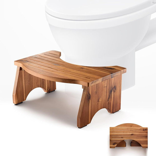 Poop Stool, Squatting Toilet Stool, Acacia Wood Bathroom Step Stool Squat with Anti Slip Layer, Adults and Elders, Potty Training for Kid, Portable, 350 lbs (17.5"x10"x7.2" Foldable, Acacia)