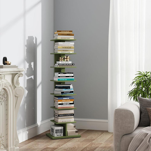 TUTOTAK Bookshelf, 8-Tier Bookcase, Narrow Spine Book Shelf for Small Space, Corner Standing Shelf for Living Room, Office, Study, Entryway, White BS06BOG008